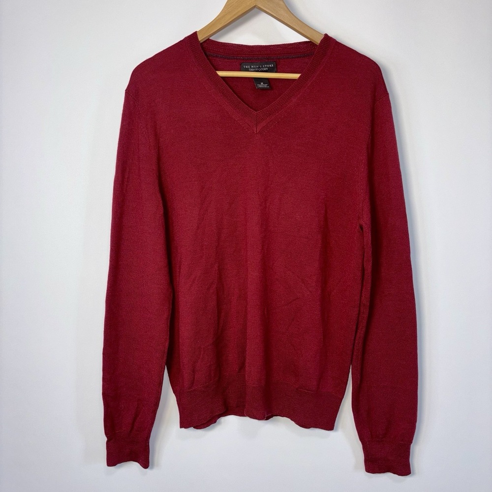 Bloomingdale's Merino Wool V Neck Sweater Red Knit Pullover Size M - Picture 1 of 6